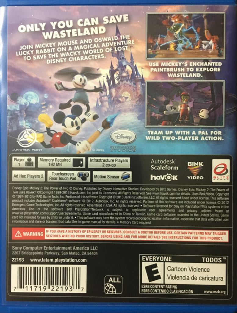Epic Mickey 2: The Power of Two - Sony PlayStation Vita (PS Vita) (Disney Interactive Studios - 1) video game collectible [Barcode 711719221937] - Main Image 2