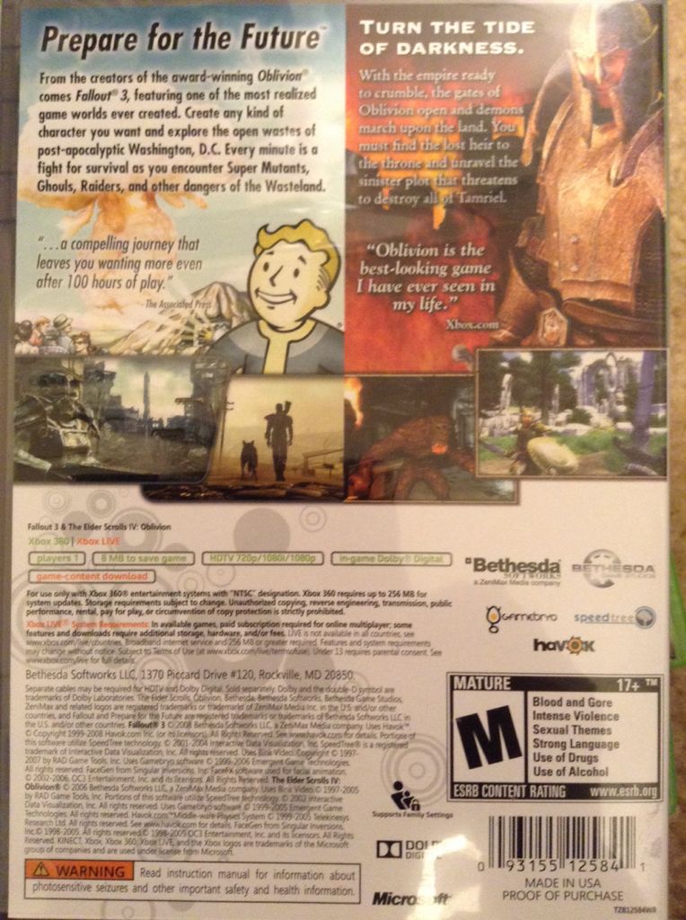 Fallout 3 And Oblivion Double Pack - Microsoft Xbox 360 video game collectible - Main Image 2