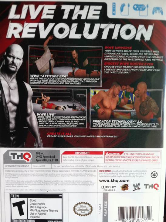 WWE ’13 - Nintendo Wii (THQ - 1-4) video game collectible [Barcode 785138305752] - Main Image 2