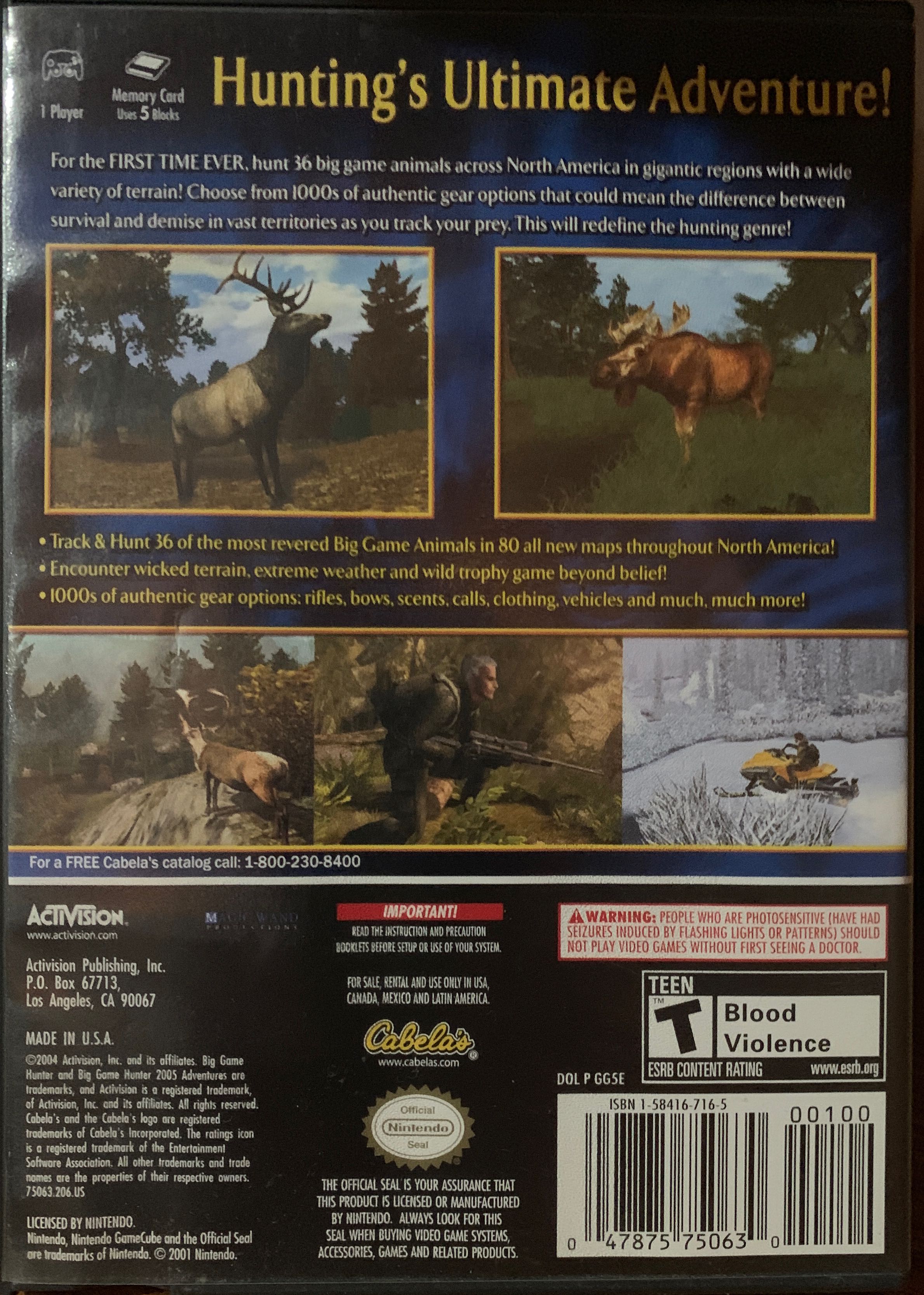 Cabela’s Big Game Hunter 2005 Adventures - Nintendo GameCube (Activision - 1) video game collectible [Barcode 047875750630] - Main Image 2