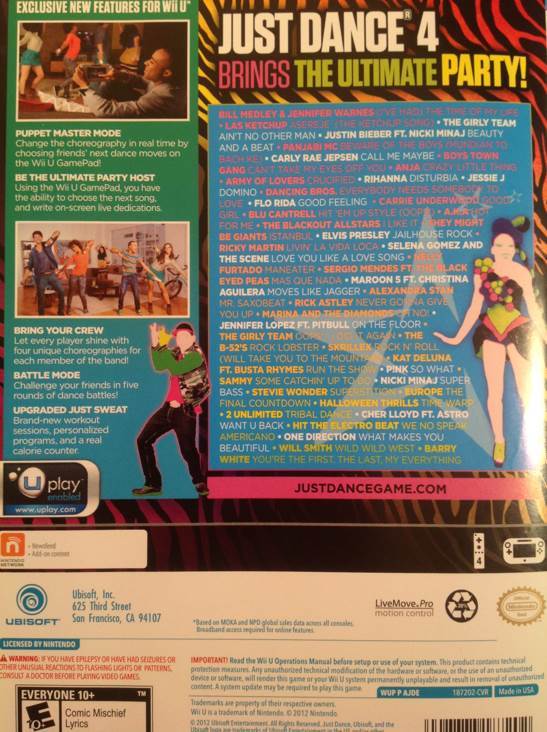 Just Dance 4 - Nintendo Wii U (Ubisoft - 4) video game collectible [Barcode 008888187202] - Main Image 2