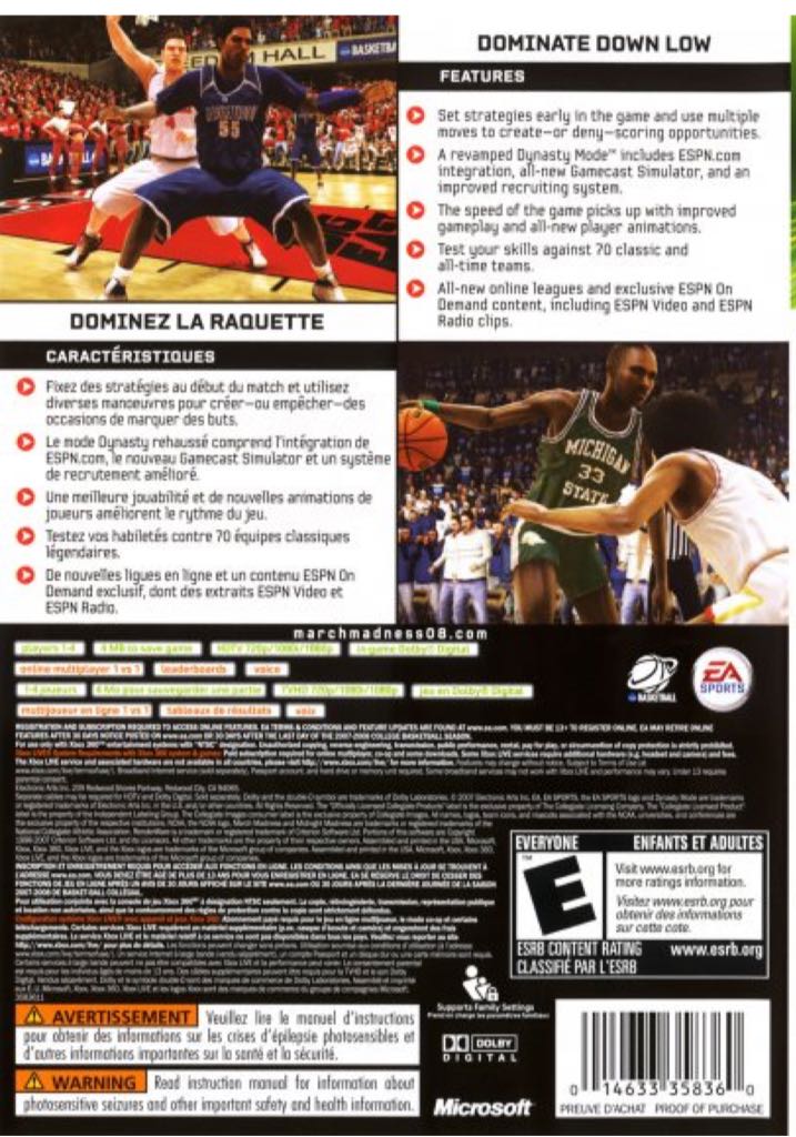 NCAA 08 March Madness - Microsoft Xbox 360 (Ea Sports - 1-4) video game collectible [Barcode 014633155563] - Main Image 2