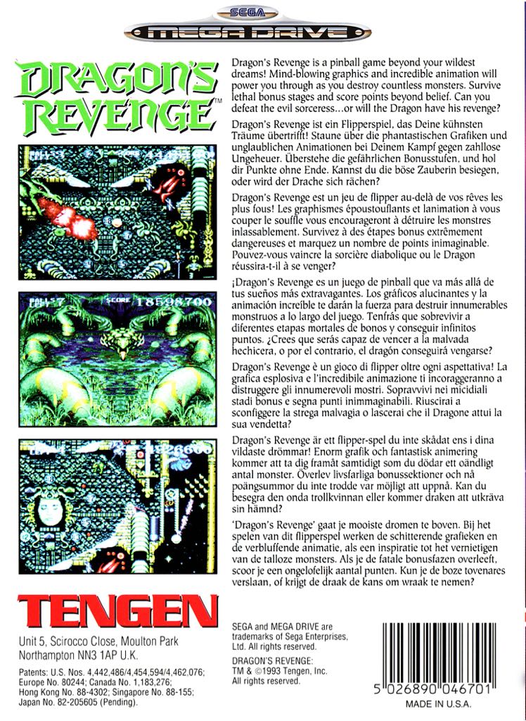 Dragon’s Revenge - Sega Genesis (Mega Drive) (Tengen - 1-2) video game collectible [Barcode 031763046509] - Main Image 2