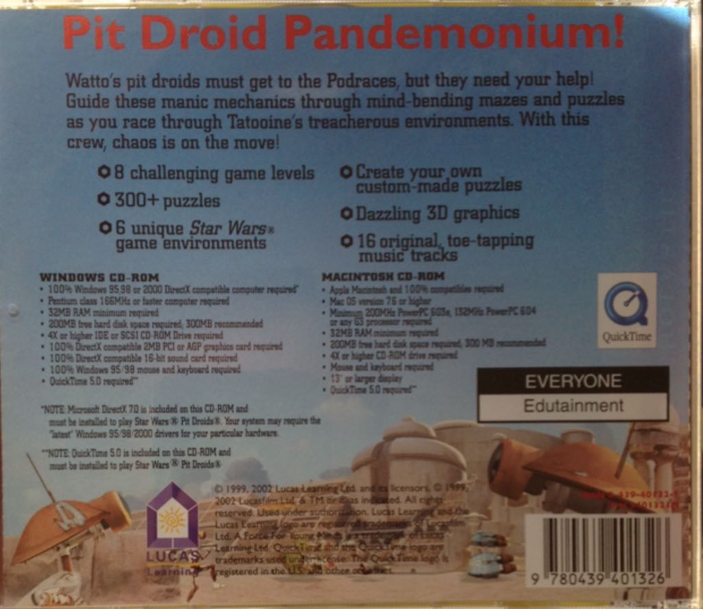 Star Wars Pit Droids - PC (Lucas Learning) video game collectible [Barcode 9780439401326] - Main Image 2