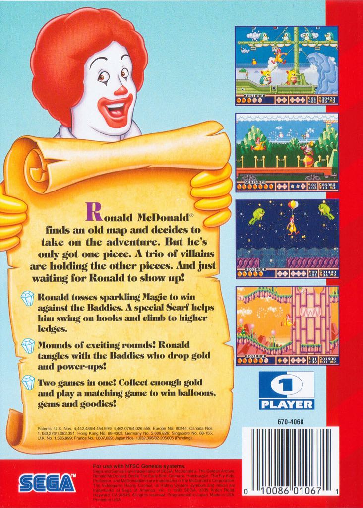 Mcdonald’s Treasure Land Adventure - Sega Genesis (Mega Drive) video game collectible - Main Image 2