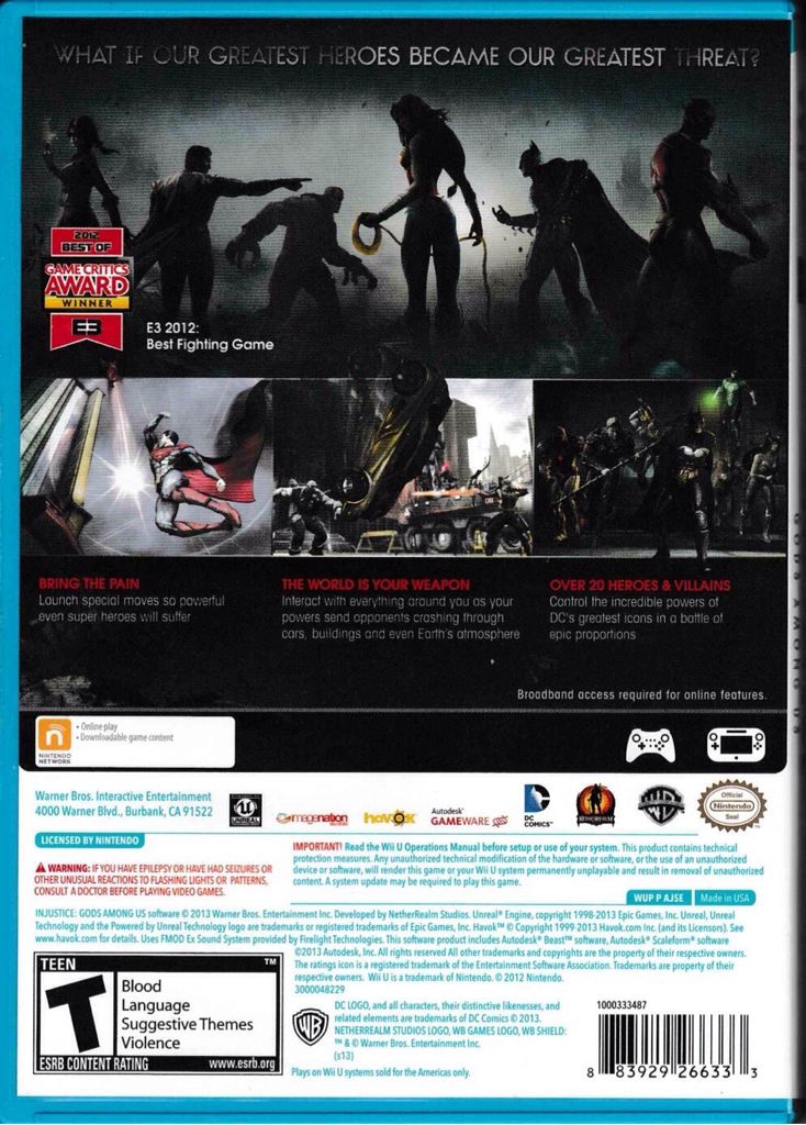 Injustice: Gods Among Us - Nintendo Wii U (Warner Bros. Interactive - 9) video game collectible [Barcode 883929266333] - Main Image 2