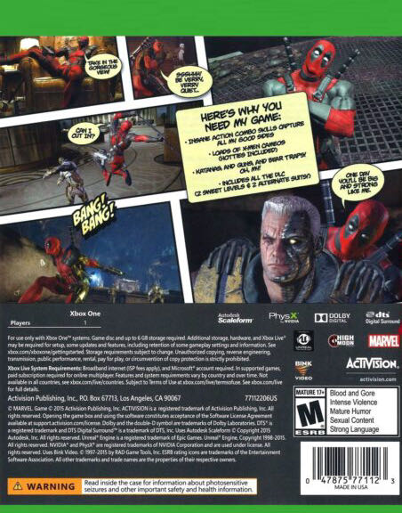 Deadpool - Microsoft Xbox One (1) video game collectible [Barcode 047875771130] - Main Image 2
