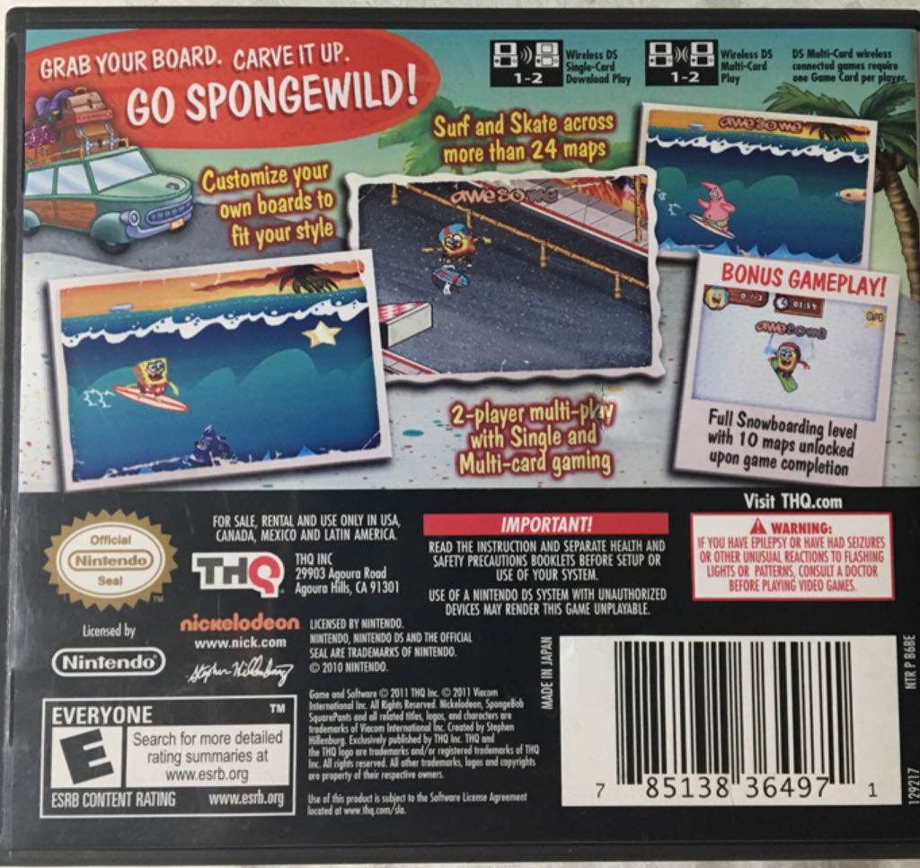 Spongebob’s Surf & Skate Roadtrip - Nintendo DS (THQ - 1-2) video game collectible [Barcode 785138364971] - Main Image 2