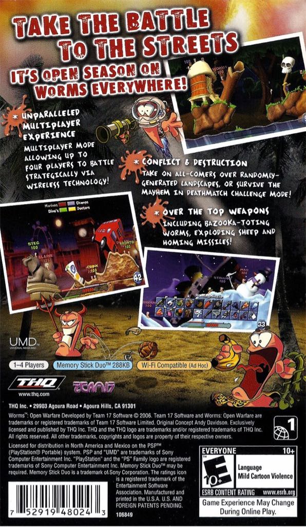 zzz Worms: Open Warfare - Sony PlayStation Portable (PSP) (THQ - 1-4) video game collectible [Barcode 4005209100168] - Main Image 2