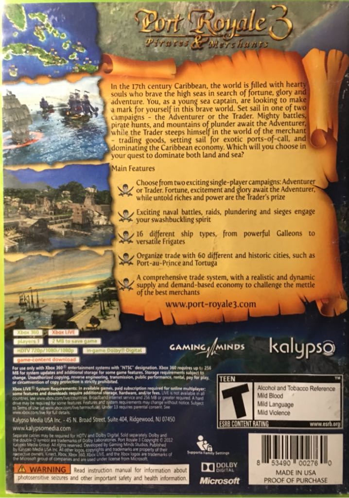 Port Royale 3 - Microsoft Xbox 360 (Kalypso Media - 1) video game collectible [Barcode 853490002760] - Main Image 2