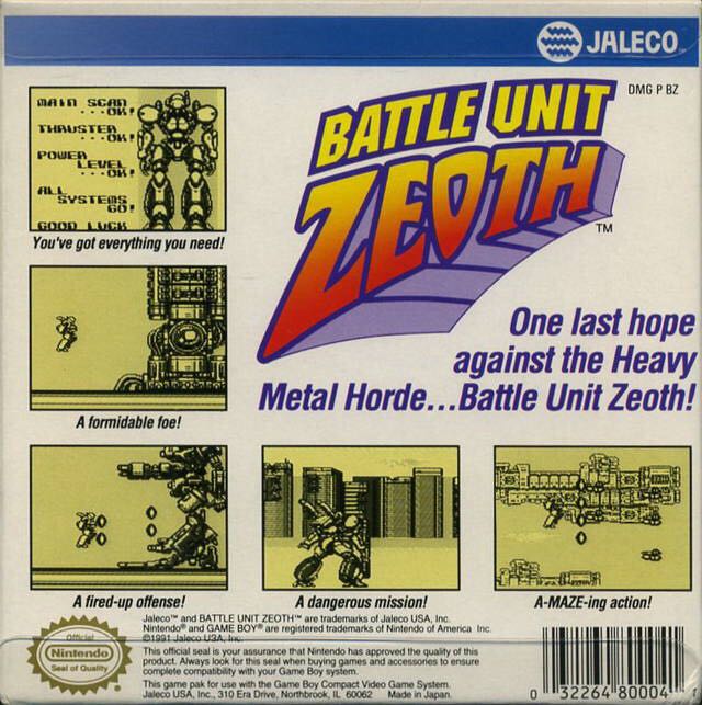Battle Unit Zeoth - Nintendo Game Boy (Jaleco - 1) video game collectible [Barcode 032264800041] - Main Image 2