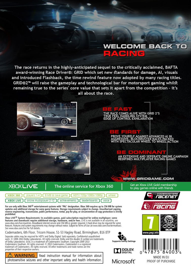 Grid 2 - Microsoft Xbox 360 (Codemasters Racing - 1-2) video game collectible [Barcode 5024866360790] - Main Image 2