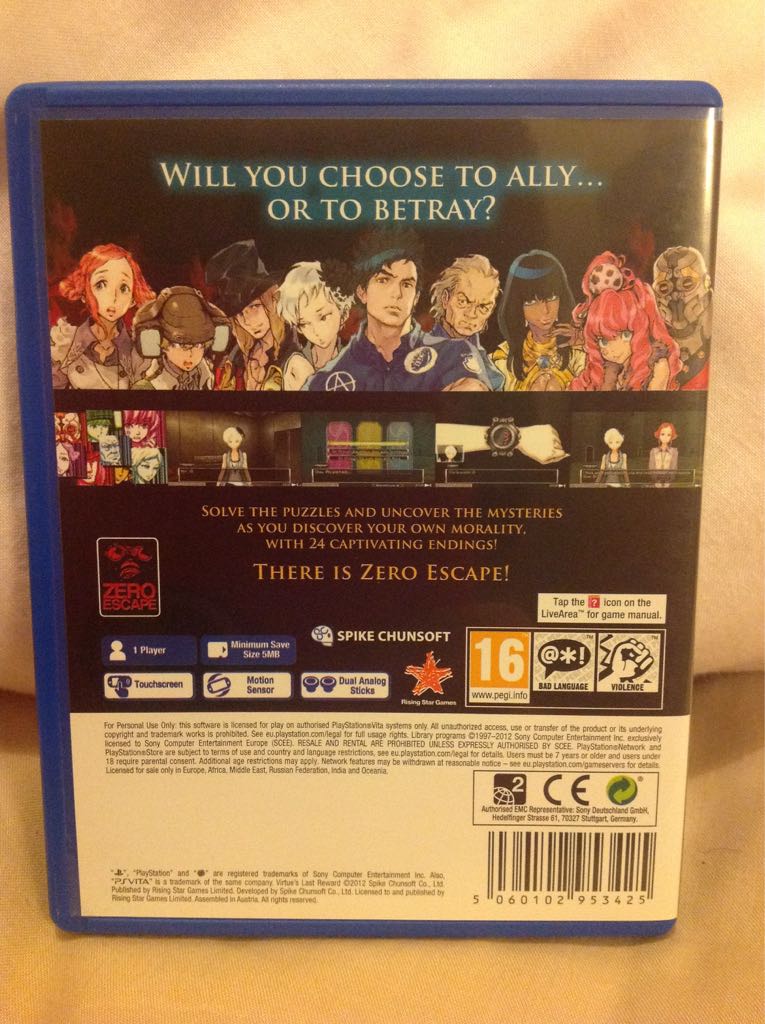 Virtue’s Last Reward - Sony PlayStation Vita (PS Vita) (Rising Star Games - 1) video game collectible [Barcode 5060102953425] - Main Image 2