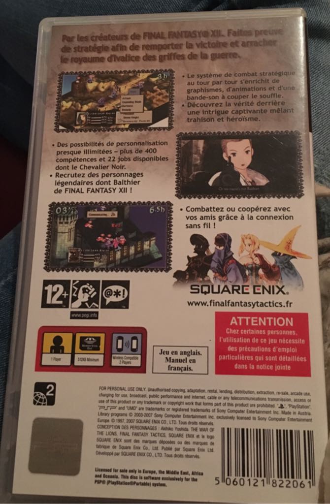 Final Fantasy Tactics : The War Of The Lions - Sony PlayStation Portable (PSP) (Square Enix - 1) video game collectible [Barcode 5060121822061] - Main Image 2