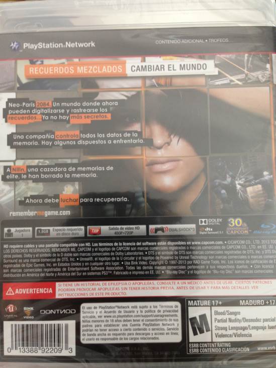 Remember Me - Sony PlayStation 3 (PS3) (Capcom - 1) video game collectible [Barcode 013388922093] - Main Image 2