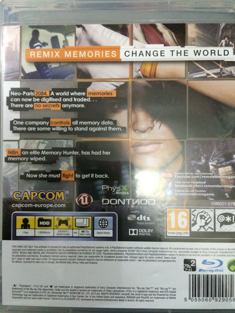 Remember Me - Sony PlayStation 3 (PS3) (Capcom - 1) video game collectible [Barcode 5055060929056] - Main Image 2