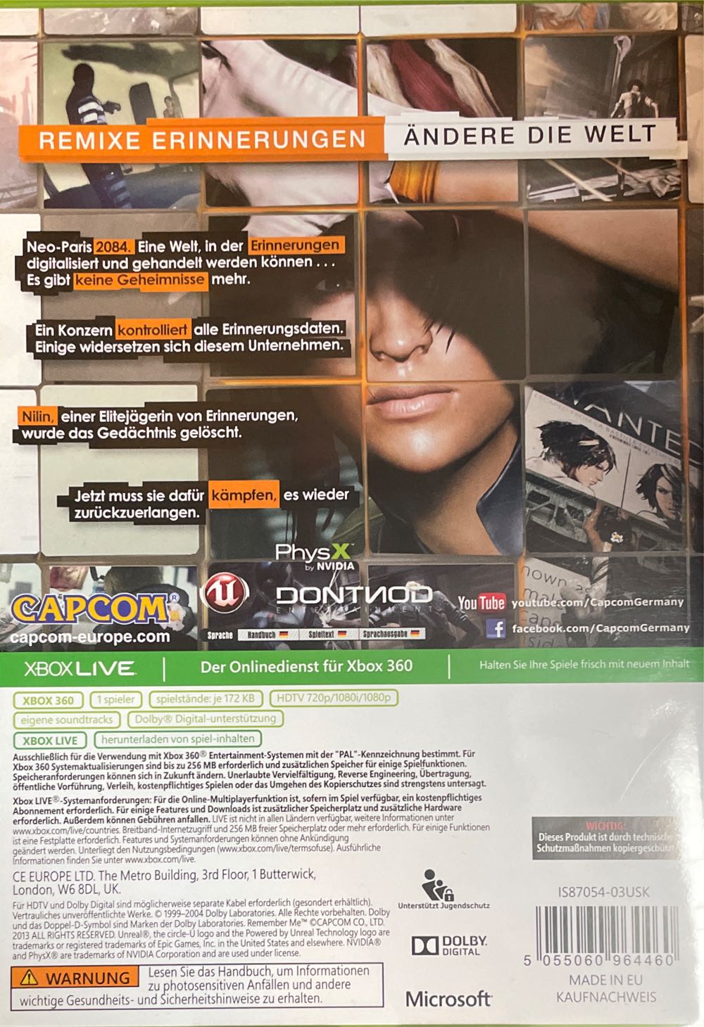 Remember Me - Microsoft Xbox 360 (Capcom) video game collectible [Barcode 5055060964460] - Main Image 2