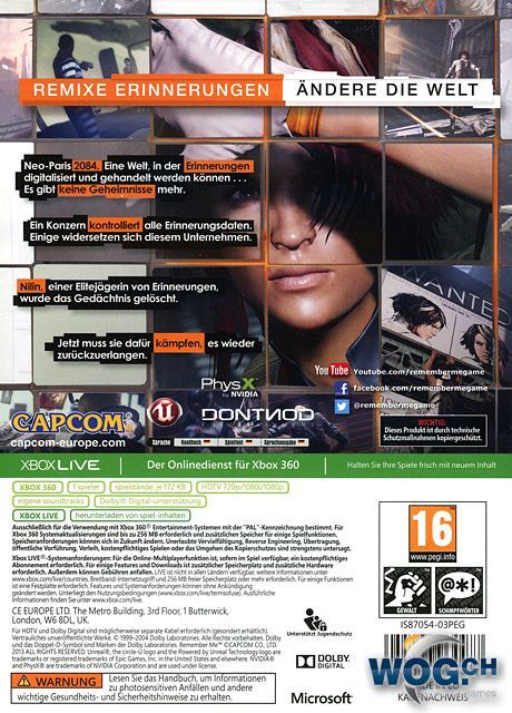 Remember Me Game XBOX 360 - Microsoft Xbox 360 (1) video game collectible [Barcode 5055060964545] - Main Image 2