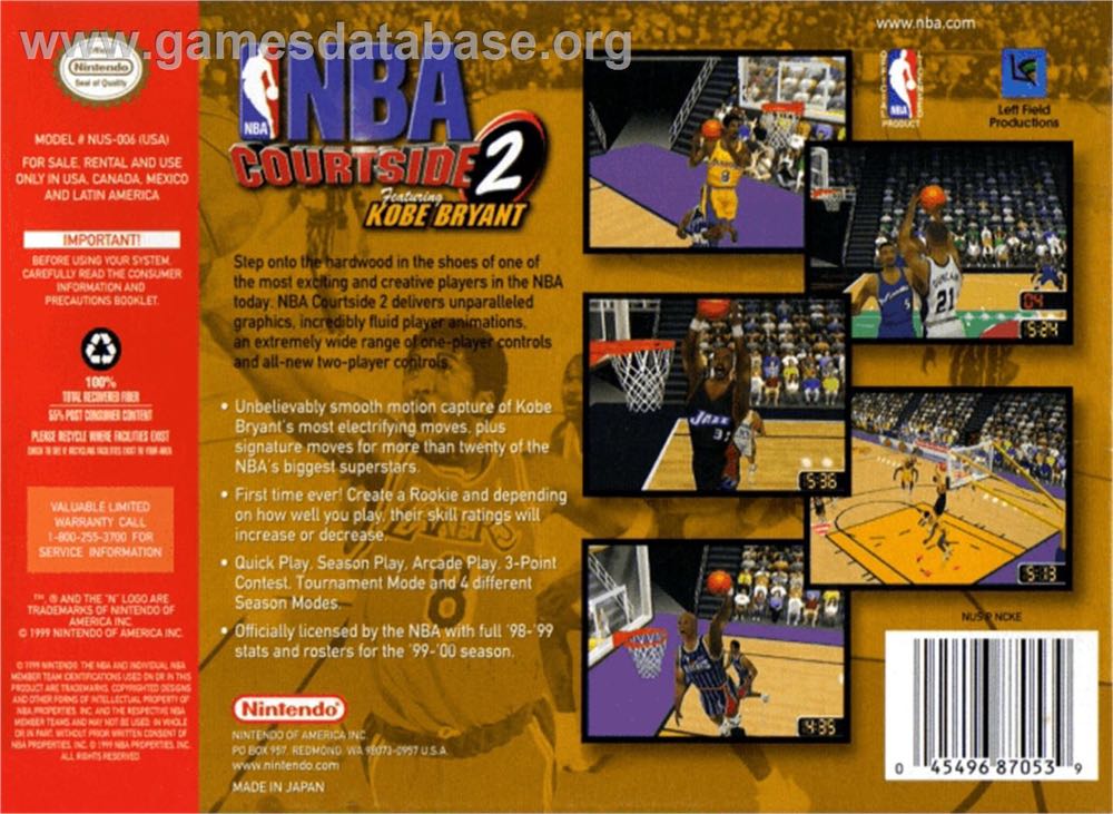 NBA COURTSIDE 2 feat. KOBE BRYANT - Nintendo 64 (N64) video game collectible - Main Image 2