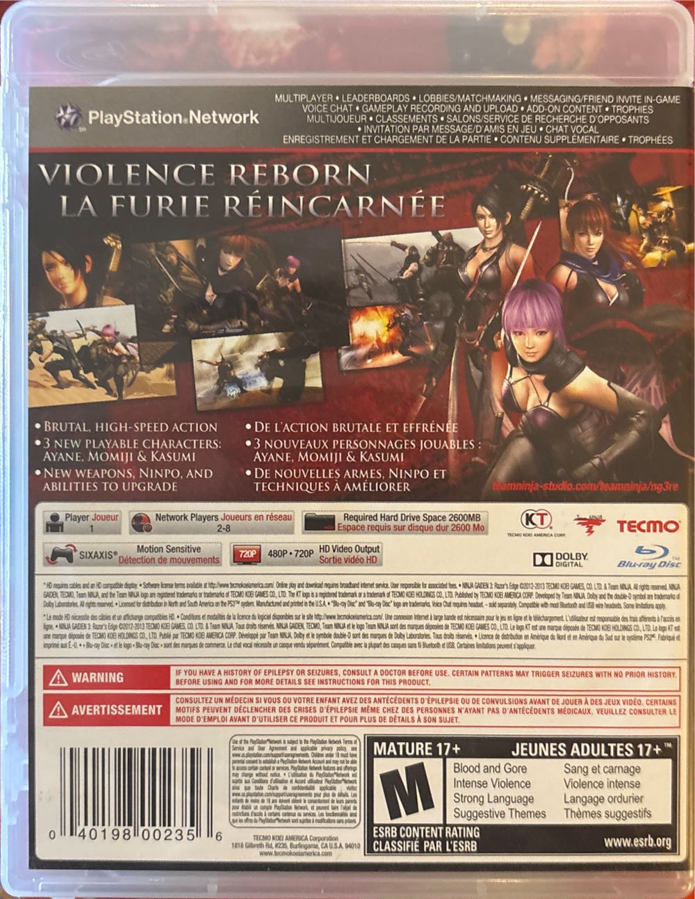 Ninja Gaiden 3: Razor’s Edge - Sony PlayStation 3 (PS3) (Team Ninja - 1) video game collectible [Barcode 040198002356] - Main Image 4
