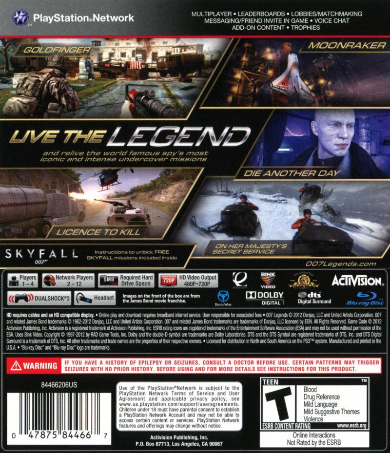 007: Legends - Sony PlayStation 3 (PS3) (Activision - 1-4 (2-12)) video game collectible [Barcode 047875844674] - Main Image 2