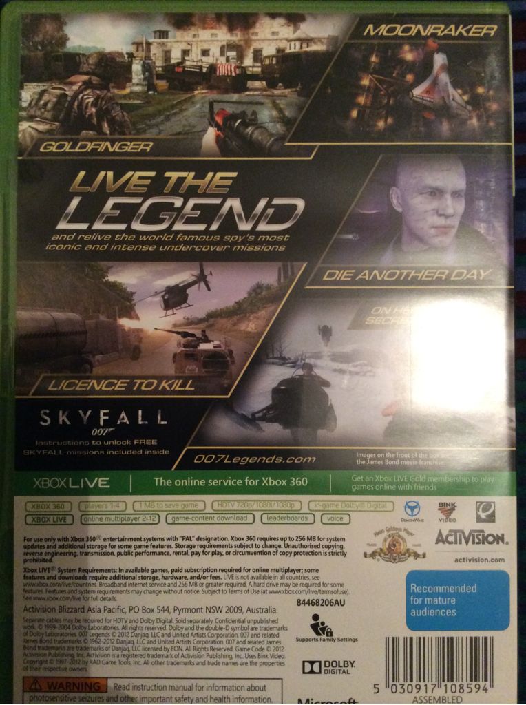 007 Legends - Microsoft Xbox 360 (Activision Blizzard Asia Pacific - 1-12) video game collectible [Barcode 5030917108594] - Main Image 2
