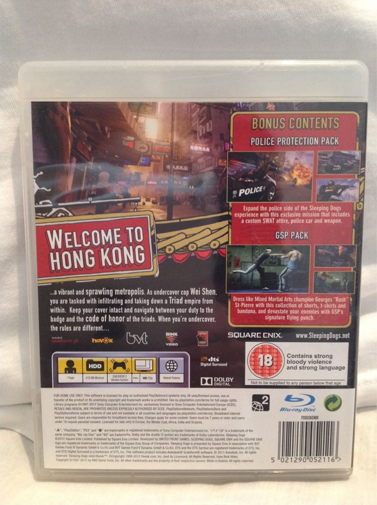 Sleeping Dogs - Sony PlayStation 3 (PS3) (Square Enix - 1) video game collectible [Barcode 5021290052116] - Main Image 2