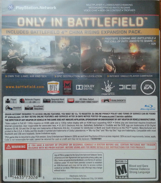 Battlefield 4 - Sony PlayStation 3 (PS3) (Electonic Arts - 1) video game collectible [Barcode 014633730265] - Main Image 2