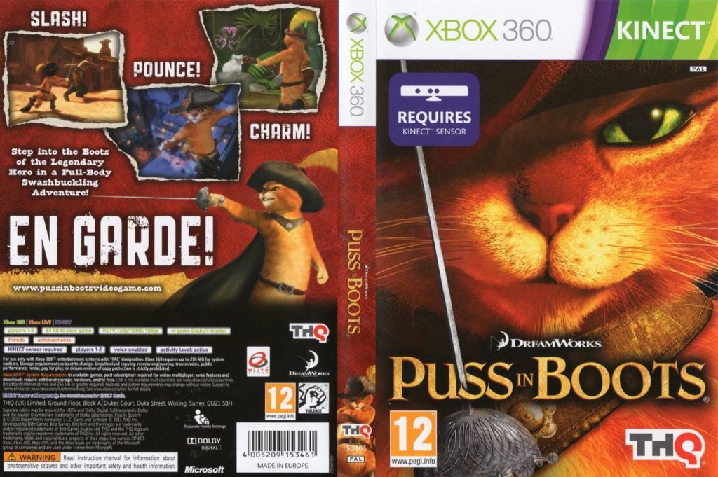 Puss In Boots - Microsoft Xbox 360 (THQ - 1-2) video game collectible [Barcode 752919553961] - Main Image 2