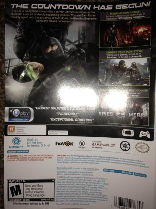 Splinter Cell Blacklist GameStop Edition - Nintendo Wii U (Ubisoft - 1) video game collectible [Barcode 008888188353] - Main Image 2