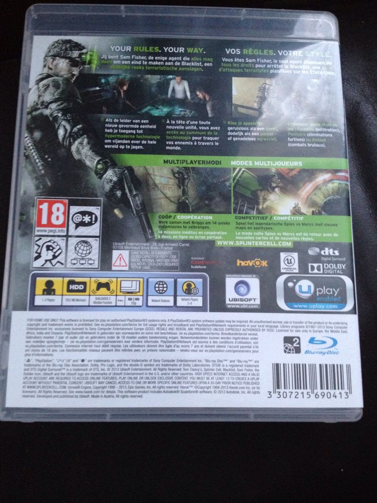 PS3 / Tom Clancy’s Splinter Cell Blacklist - Sony PlayStation 3 (PS3) (Ubisoft - 1-2) video game collectible [Barcode 3307215690413] - Main Image 2