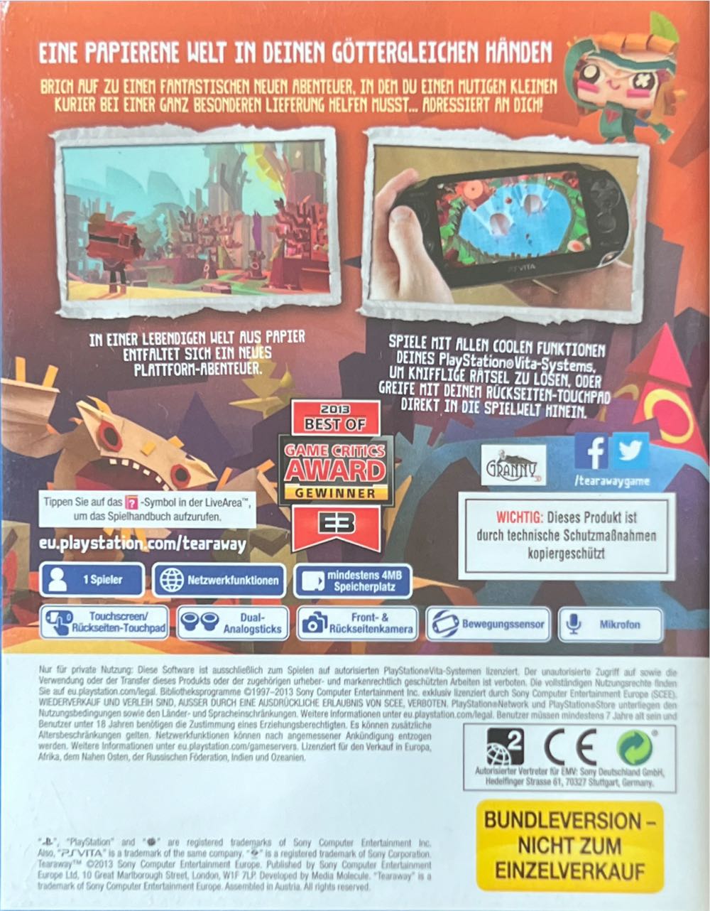 Tearaway - Sony PlayStation Vita (PS Vita) video game collectible - Main Image 2
