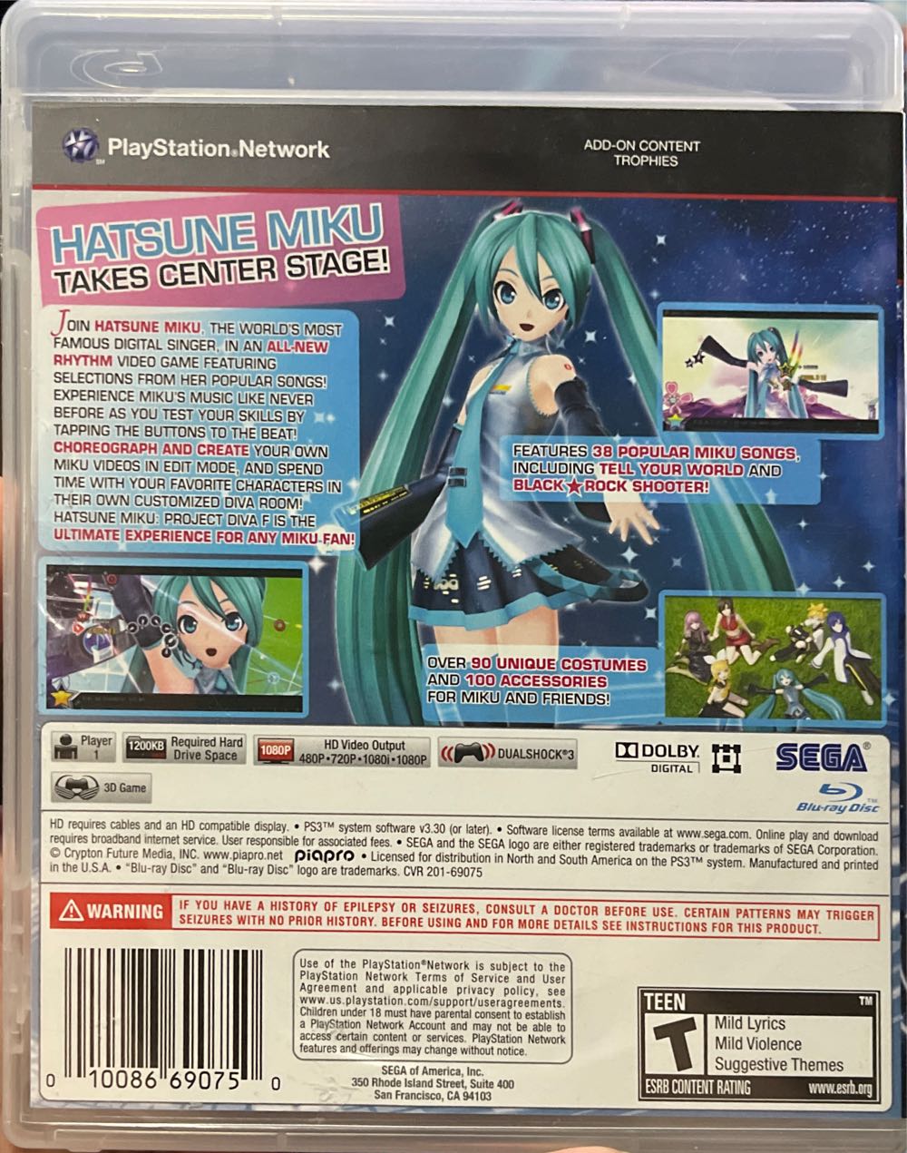 Hatsune Miku: Project Diva F - Sony PlayStation 3 (PS3) (Sega - 1) video game collectible [Barcode 010086690750] - Main Image 3