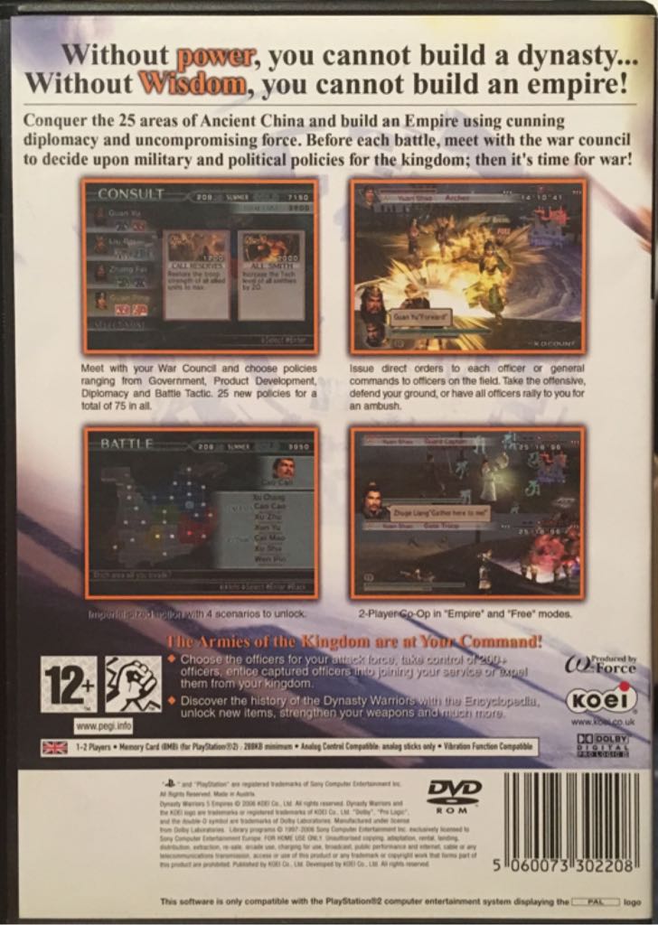 Dynasty Warriors 5 Empires - Sony PlayStation 2 (PS2) (Koei - 1-2) video game collectible [Barcode 5060073302208] - Main Image 2
