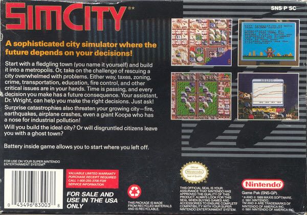 SimCity - Nintendo Super Nintendo Entertainment System (SNES) (Nintendo - 1) video game collectible - Main Image 2
