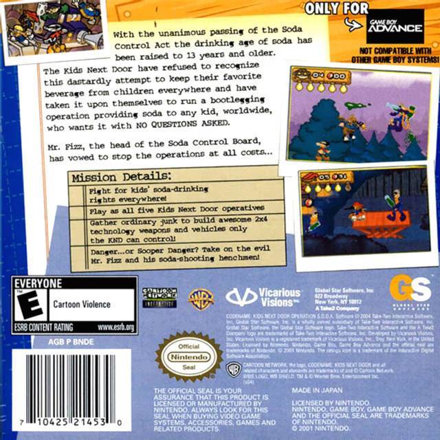 Codename: Kids Next Door: Operation: S.O.D.A. - Nintendo Game Boy Advance (GBA) (Warner Bros. Interactive Entertainment/Cartoon Network Interactive/GlobalStar Studios/ TakeTwo Interactive Studios - 1) video game collectible - Main Image 2