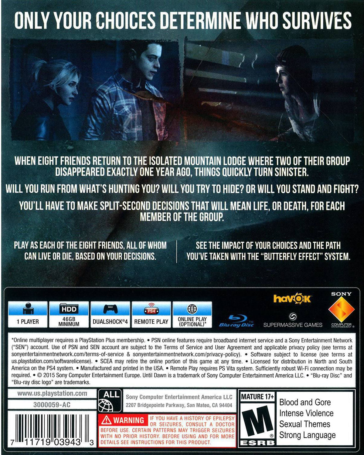 Until Dawn - Sony PlayStation 4 (PS4) (Sony - 1) video game collectible [Barcode 711719053132] - Main Image 2