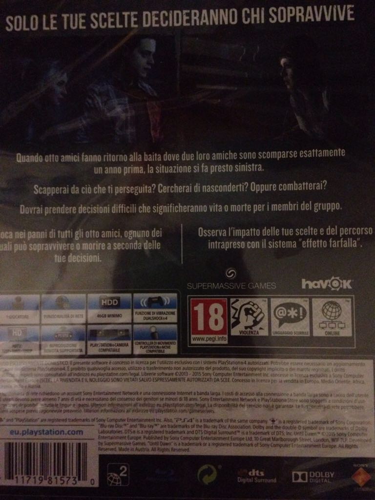 Until Dawn - Sony PlayStation 4 (PS4) (Sony Computer Enteraiment - 1) video game collectible [Barcode 711719053149] - Main Image 2