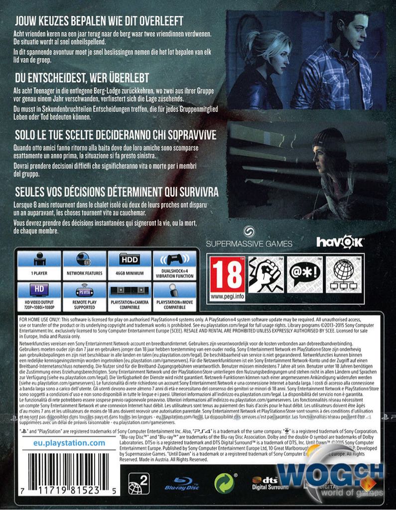 Until Dawn - Sony PlayStation 4 (PS4) (Sony Computer Enterntainment - 1) video game collectible [Barcode 711719815235] - Main Image 2