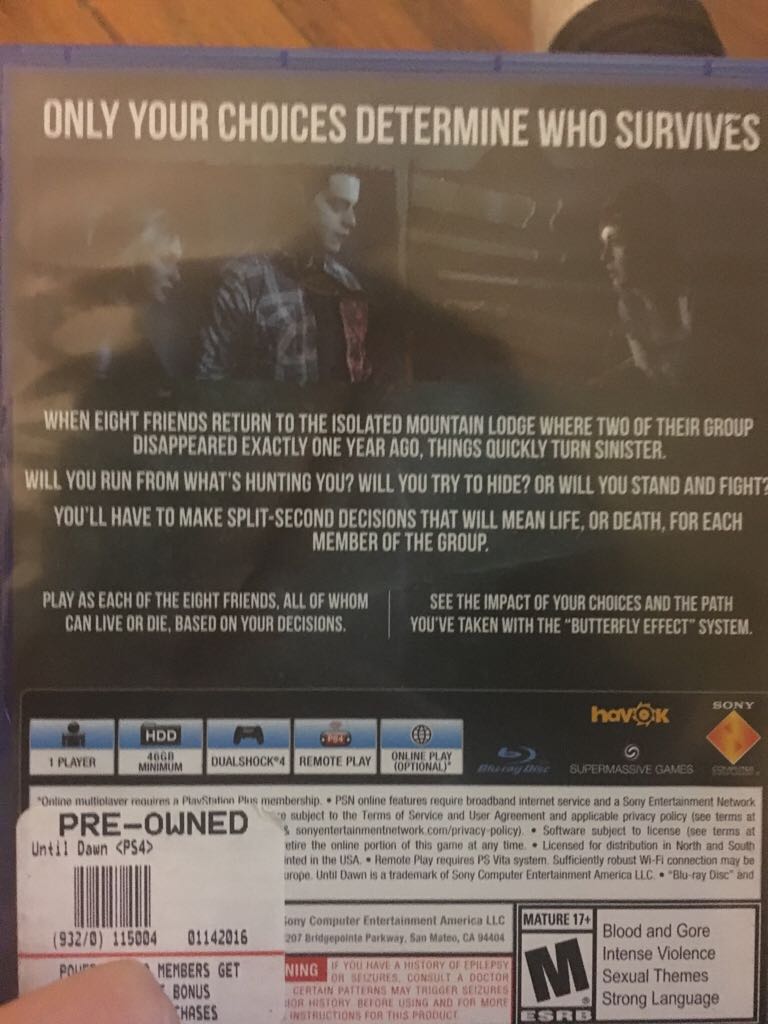 Until Dawn - Sony PlayStation 4 (PS4) (Suppermassive Games - 1) video game collectible - Main Image 2