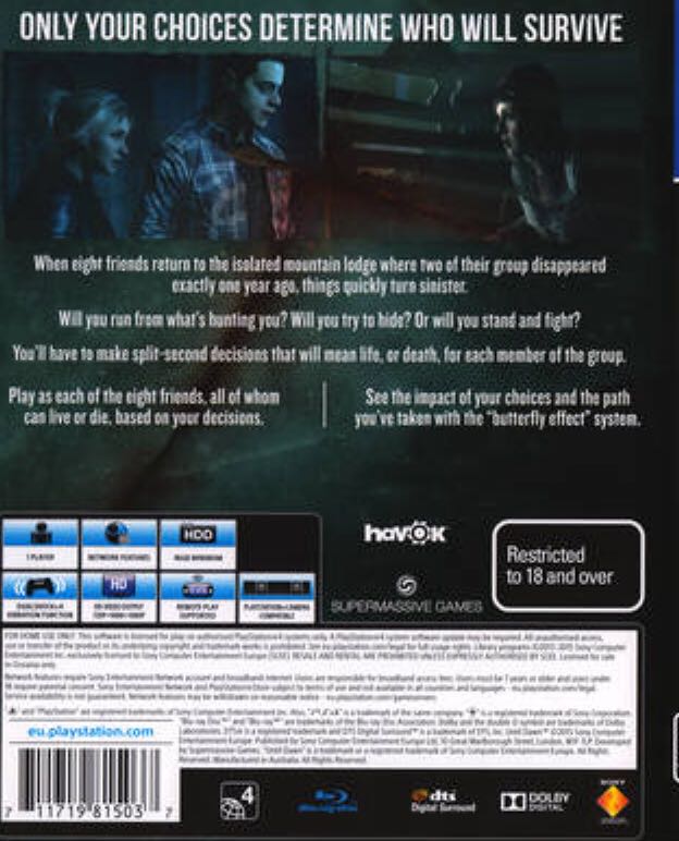 Until Dawn - Sony PlayStation 4 (PS4) (Sony Comptuter Entertainment - 1) video game collectible - Main Image 2