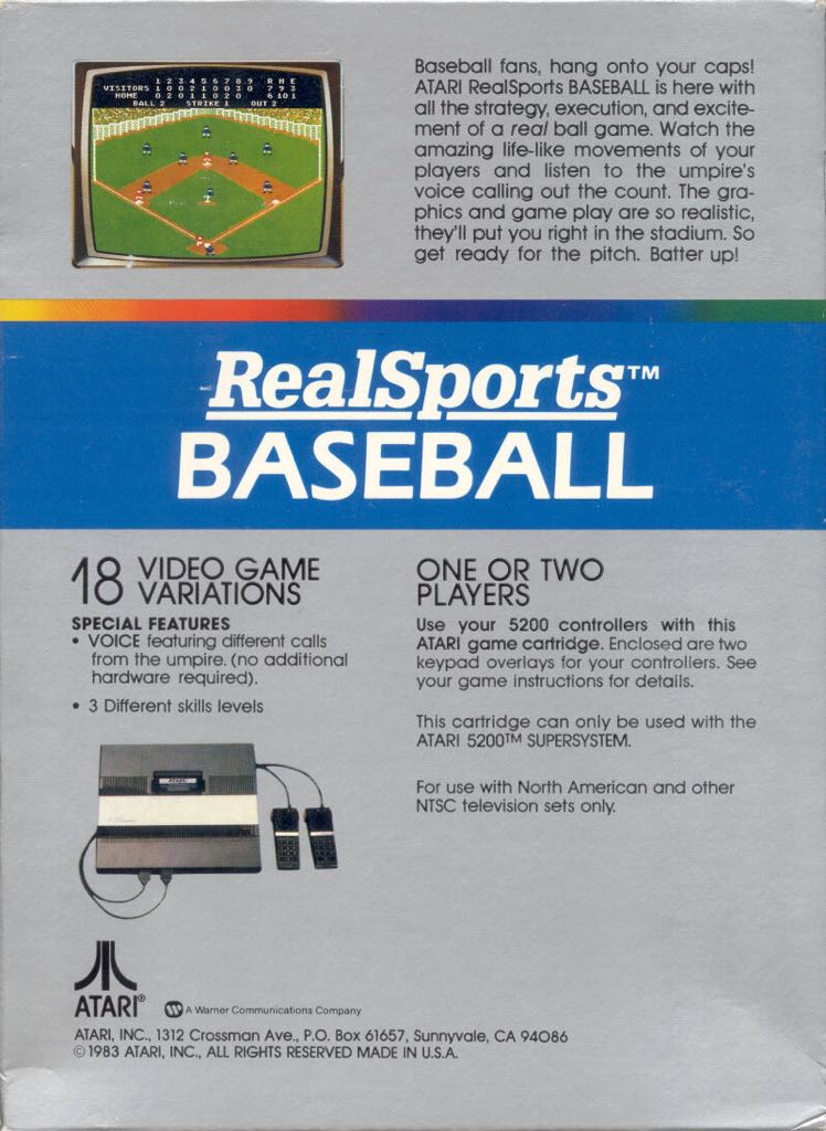 Real Sports Baseball - Atari 5200 (Atari) video game collectible - Main Image 2
