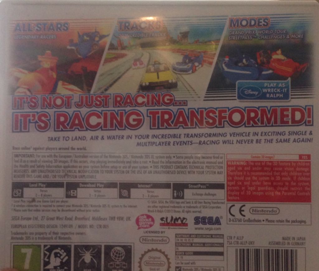 SonicAll Stars Racing TransformedS Game - Nintendo 3DS (Sega) video game collectible [Barcode 5055277019199] - Main Image 2