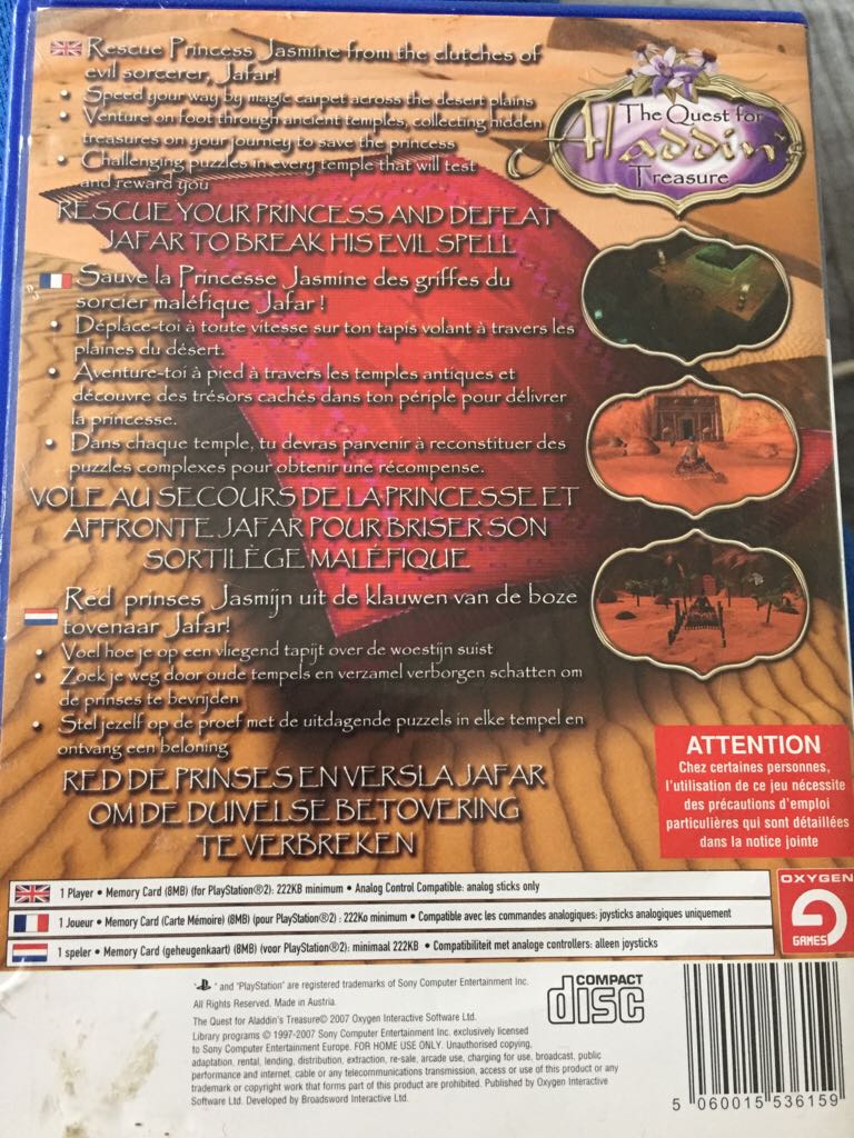 The Quest for Aladdin’s Treasure - Sony PlayStation 2 (PS2) (Oxygen Games - 1) video game collectible [Barcode 5060015536159] - Main Image 2
