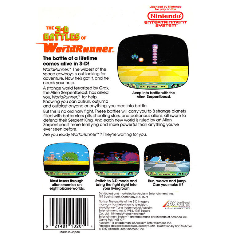 3d World Runner - Nintendo Entertainment System (NES) (Akklaim Entertainment - 1) video game collectible - Main Image 2