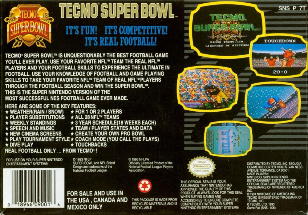 Super Tecmo Bowl - Nintendo Super Nintendo Entertainment System (SNES) video game collectible - Main Image 2