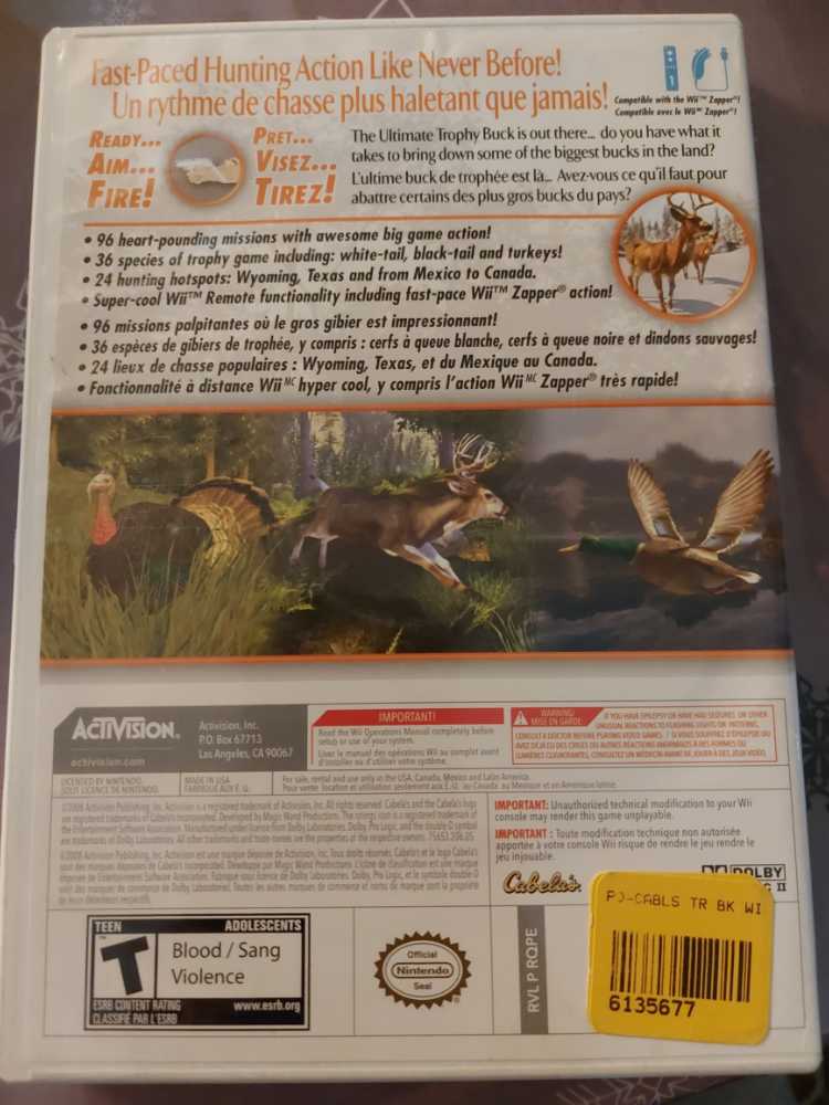 Cabela’s Trophy Bucks - Nintendo Wii (Activision) video game collectible [Barcode 047875756533] - Main Image 2
