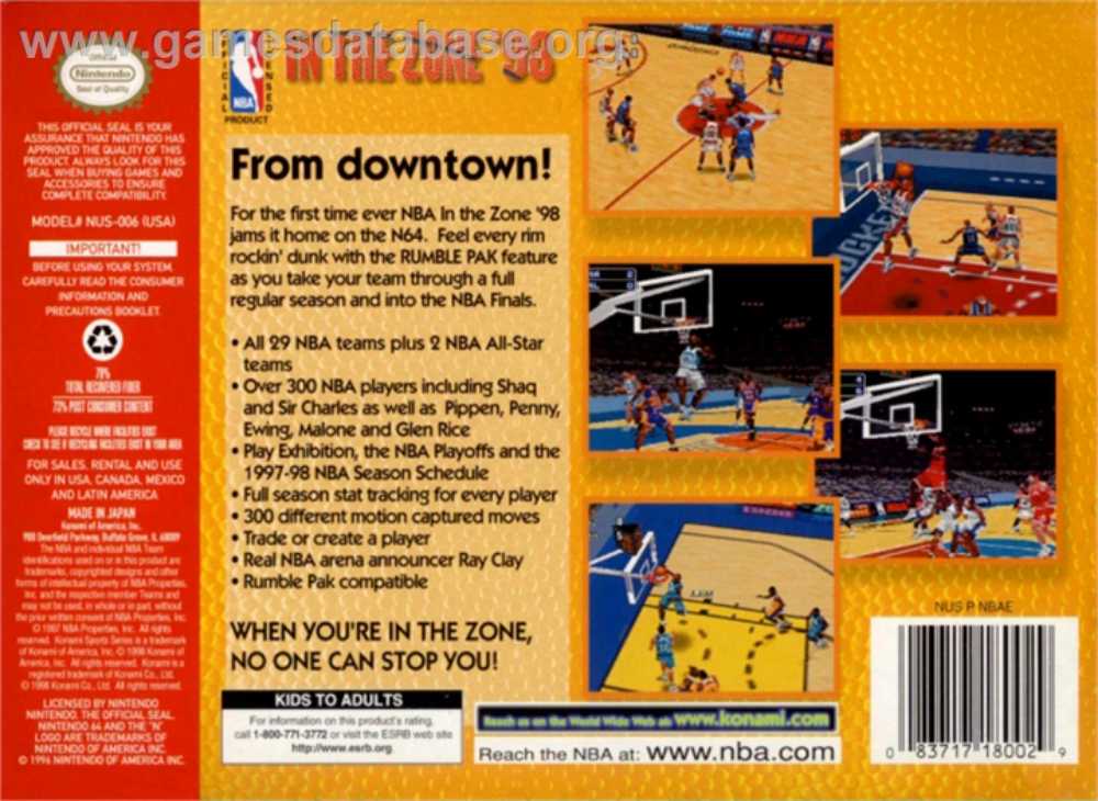 NBA In The Zone 99 - Nintendo 64 (N64) (Konami (America), Inc.) video game collectible - Main Image 2