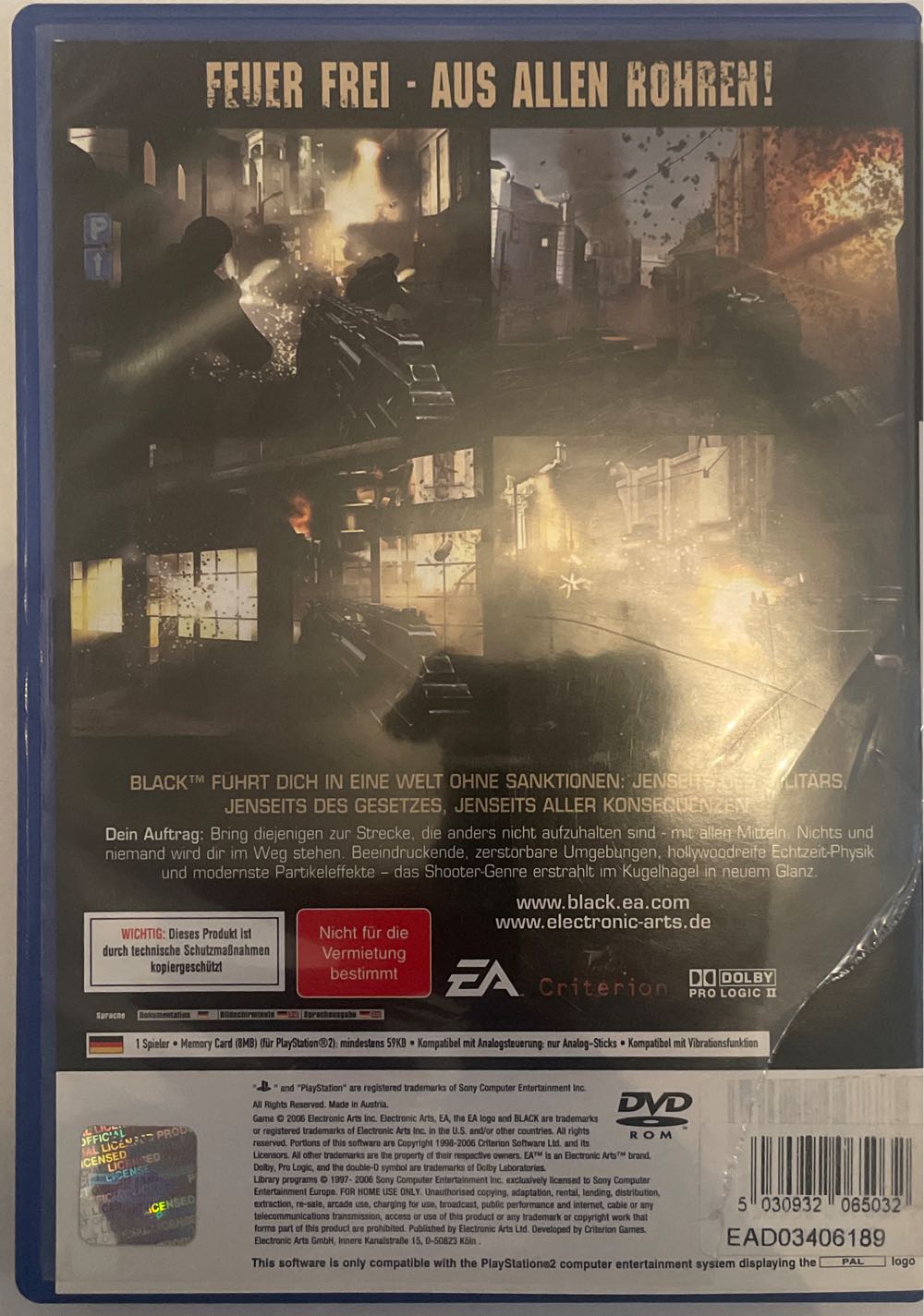 Black EA - Sony PlayStation 2 (PS2) (Electronic Arts) video game collectible [Barcode 5030932065032] - Main Image 2
