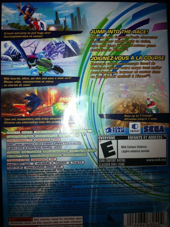 Kinect: Sonic Free Riders - Microsoft Xbox 360 video game collectible - Main Image 2